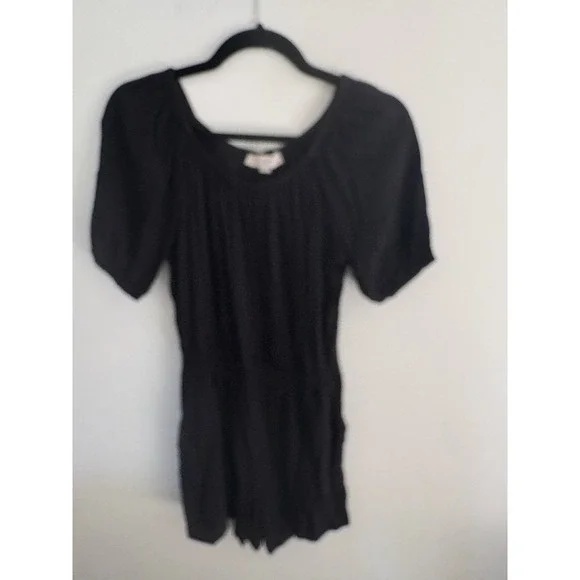 Loft Petites Black Short Sleeve Smocked Waist Romper Size SP Womens - Picture 1 of 6